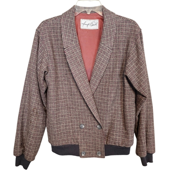 Vintage Wool Plaid Double Breasted Bomber Tweed Blazor Jacket - Picture 1 of 9